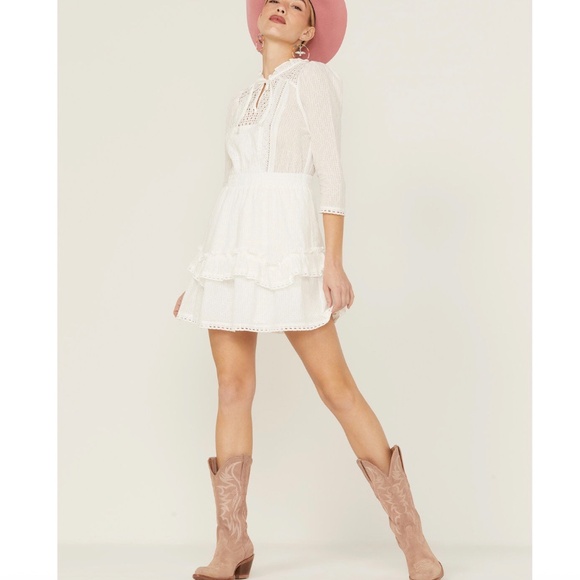 NEW Heartloom Kelsa Eggshell Ruffle Lace Inlay Vintage Inspired Mini Dress L - Picture 1 of 16